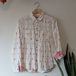 Maeve White and Orange Blouse from Anthropologie